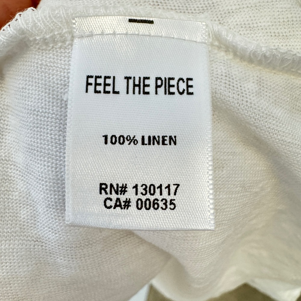 Feel The Piece Terre Jacobs White 100% Linen Deep V-Neck Sleeveless Top M/L - Picture 7 of 10